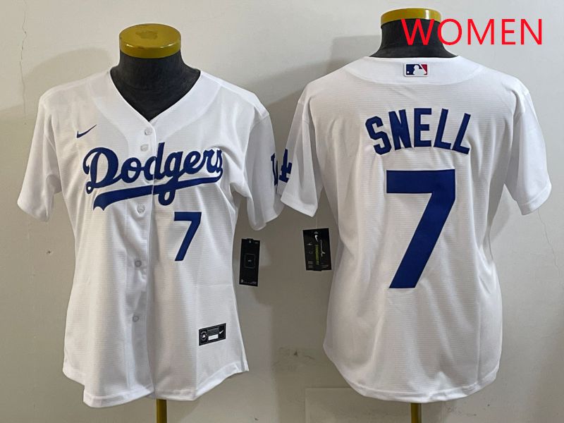 Women Los Angeles Dodgers 7 Snell White Game 2025 Nike MLB Jersey style 8